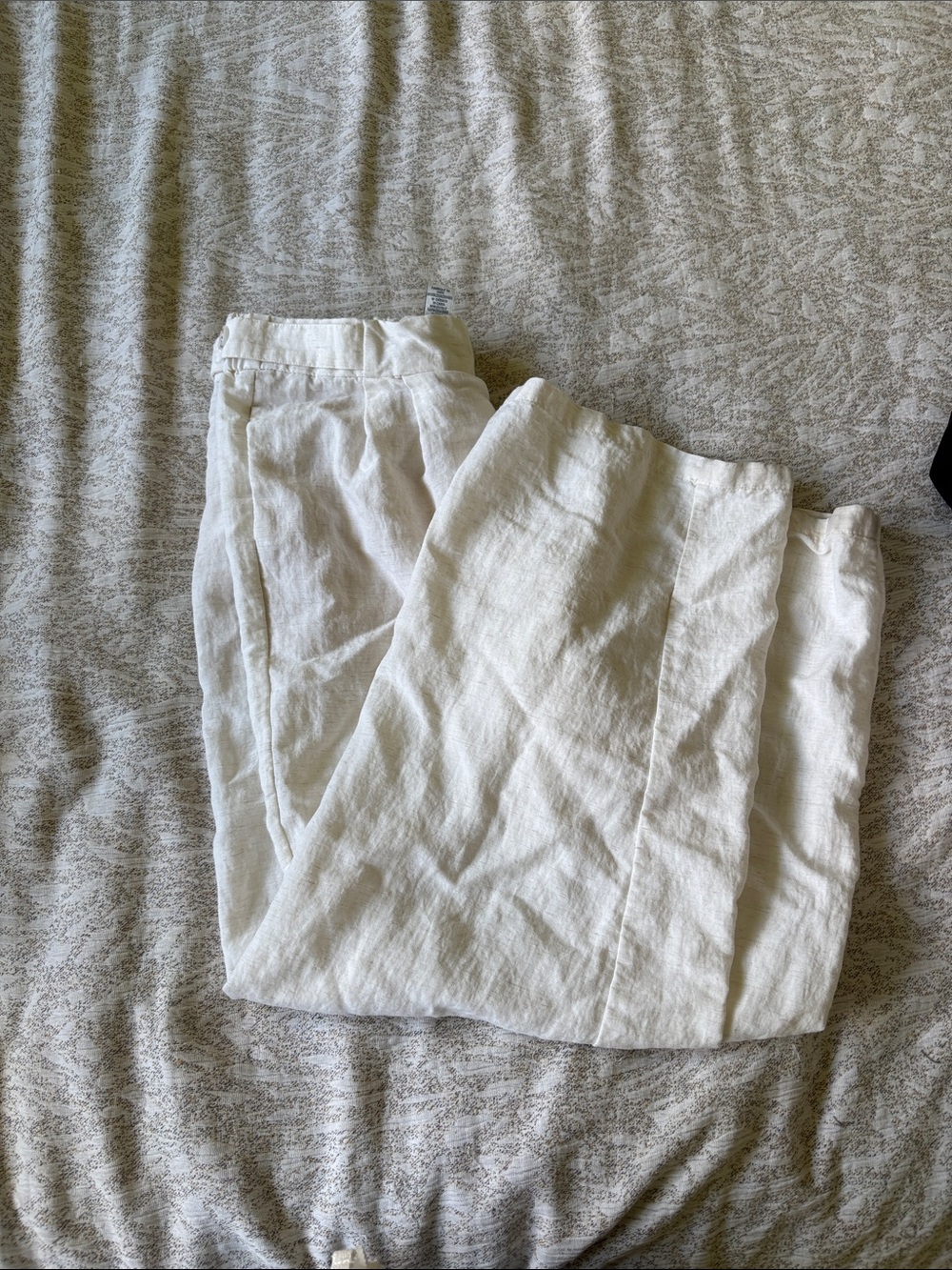 White Linen Blend Casual Pants